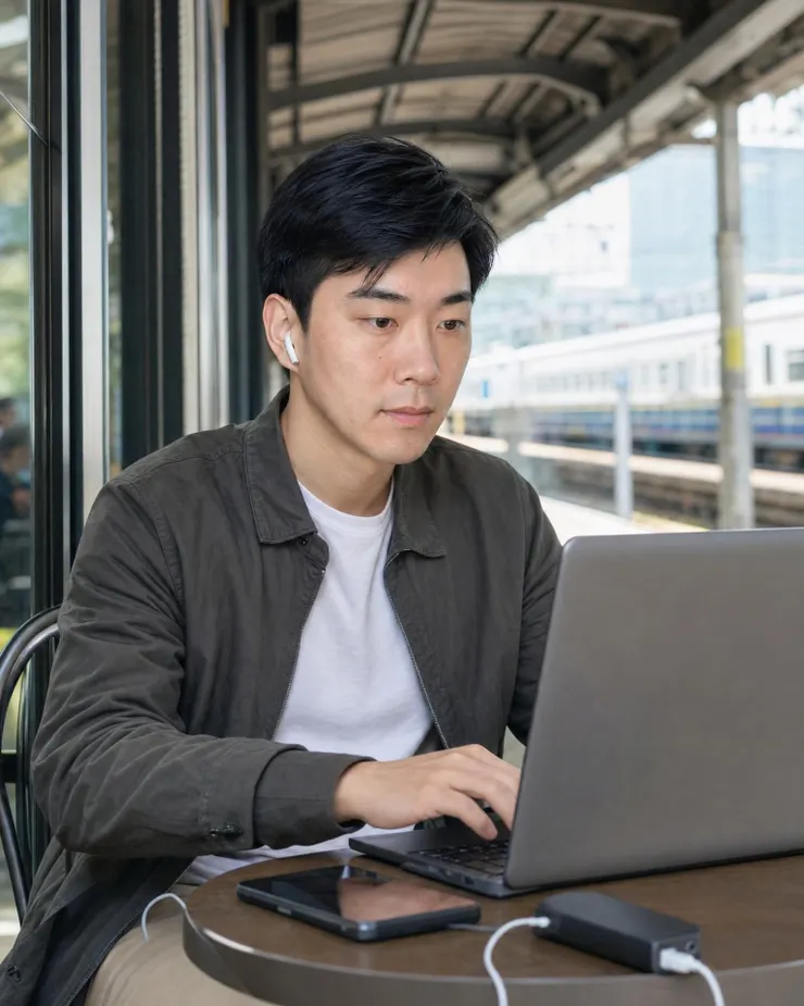 梁练伟展示 AI PC 在通勤场景中的跨设备工作体验