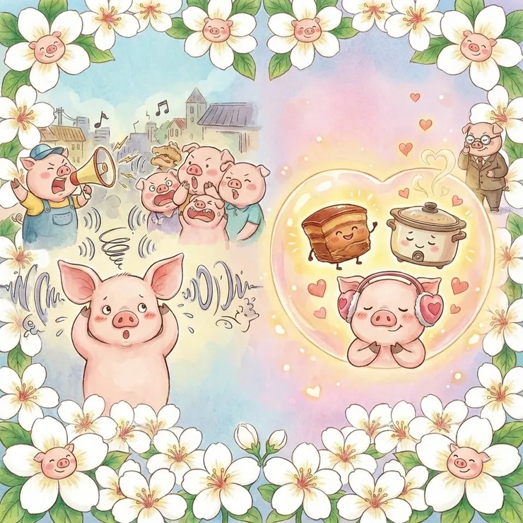 AI製圖：豬靜靜vs噪音