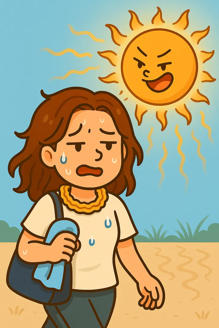 頂著比烤箱還熱的太陽去上課,整個人快融化。旁邊的太陽還笑得超囂張,好像在挑釁:『熱吧?熱爆吧?』😂 我滿臉大汗、拎著游泳袋,只能苦笑想:游泳前先被烤一輪,就當是在幫自己排油吧,哈哈哈~