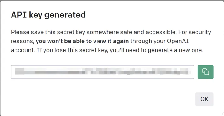 API 金鑰只會顯示一次，需要安全的進行保存
