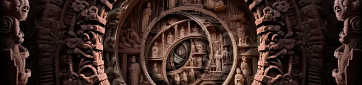 第四幕 十方同源‧雲岡石窟 此幕以雲岡石窟的浮雕為創作素材,將石窟作品進行空間層次疊加,通過齒輪轉動的透視效果將觀眾帶入不同尋常的空間維度,表現雲岡石窟兼容並蓄的多元化藝術特點。