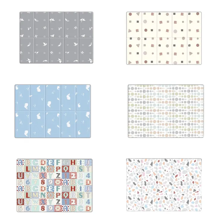 Sobble 韓國無毒折疊地墊在韓系育兒房的鋪設情境圖。強調其莫蘭迪色系帶來的柔和美感。