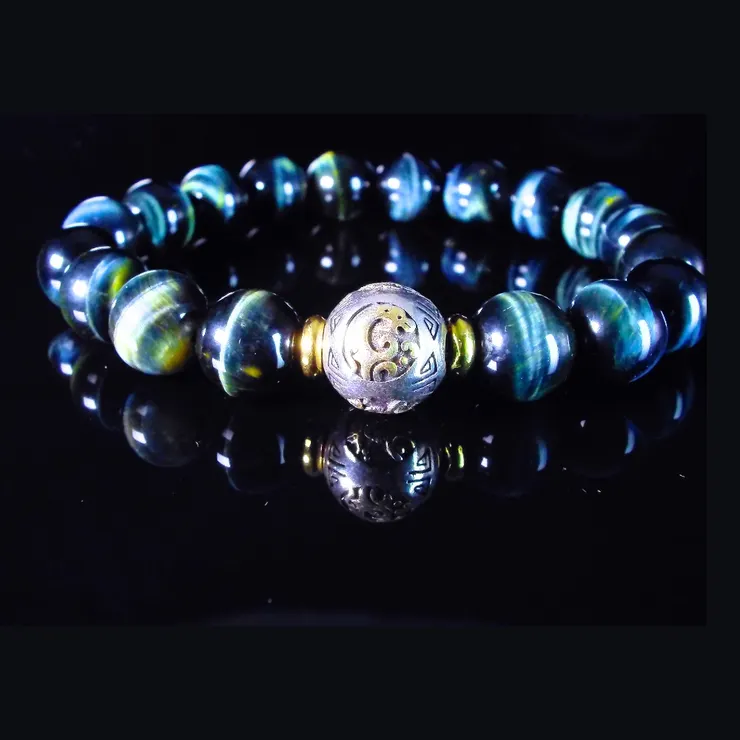 四大圓神獸與藍虎眼：雄心藍眸 男士手鍊