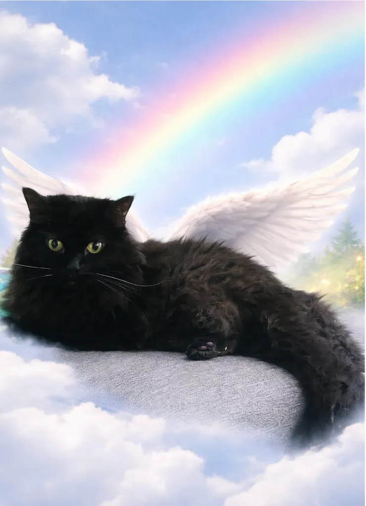 黑黑已再無病痛，不用打針吃藥驗血驗尿，快樂地成為彩虹橋的天使貓。
