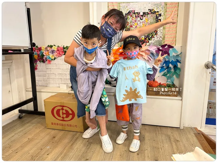 2023夏令營的成品，側背包、刺繡棒球帽、夏季短褲、燙貼T-Shirt。