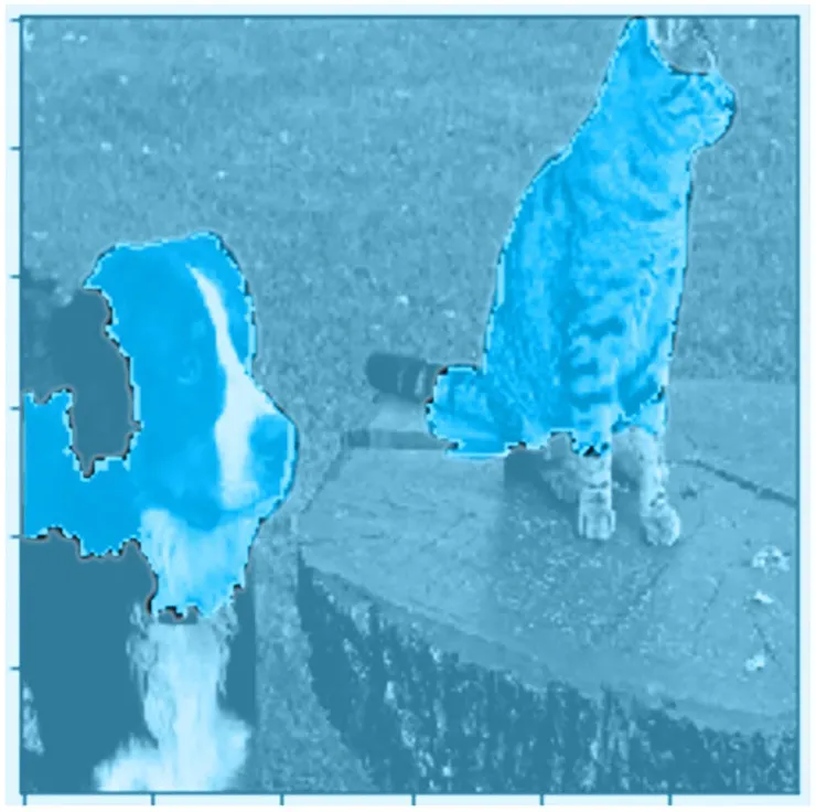 圖2 解釋器透過來色區塊解釋機器如何判別貓跟狗