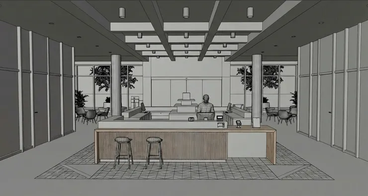 Revit lobby model used in Render AI Image Generator process