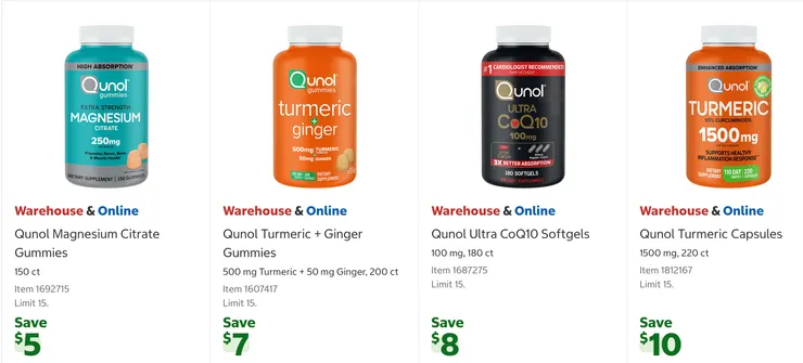 軟糖式鎂錠 $18.99、薑黃軟糖 $29.99、Q10 $29.99、薑黃 $34.99。