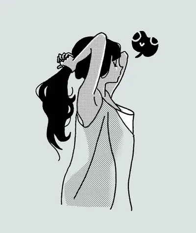 鬆弛的早晨的黑髮的女孩的一刻