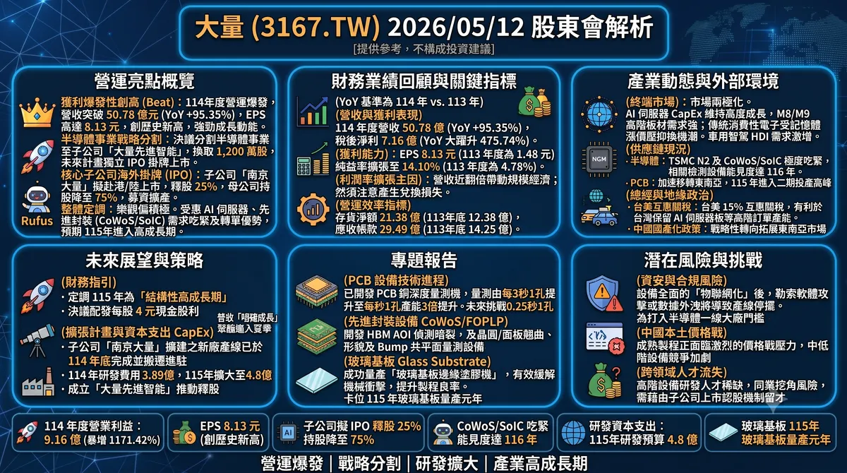 2026/05/12 大量(3167.TW) 股東會：2025年EPS達8.13元創新高，半導體