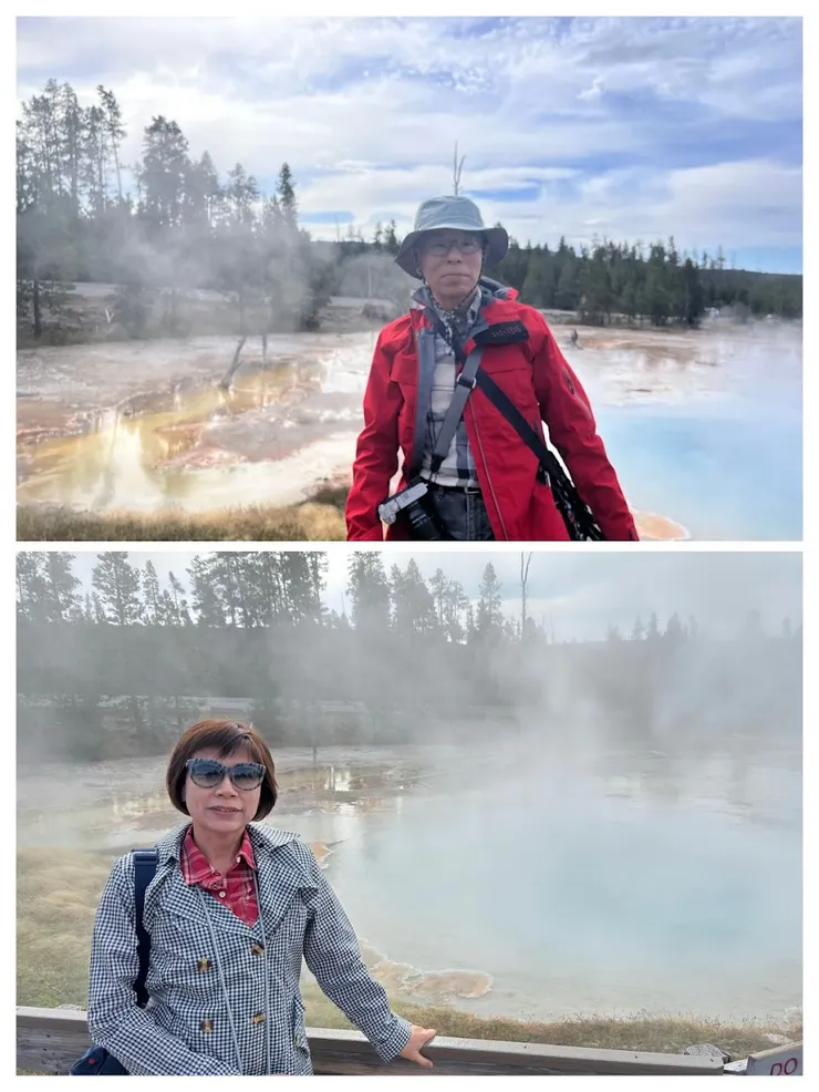 因為風吹拂熱氣遮掩溫泉， 很難看到溫泉的全貌。