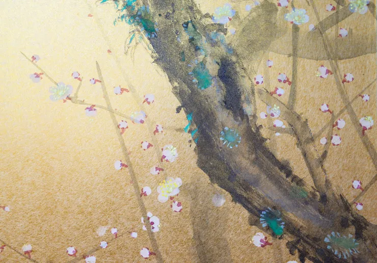 〈雪梅舞鶴／鶴子梅妻〉局部－梅花枝幹