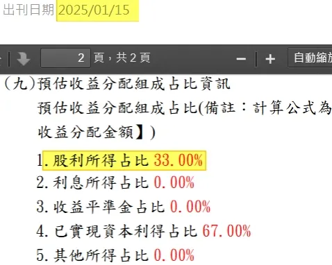 2025/1/15 元大除息前公告配息組成