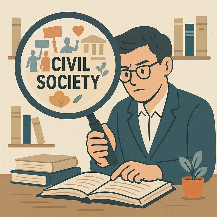 copilot。請幫我畫張圖表示對民間社會進行研究