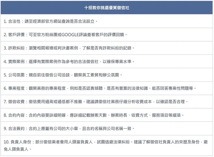 挑選優質徵信社必備10招