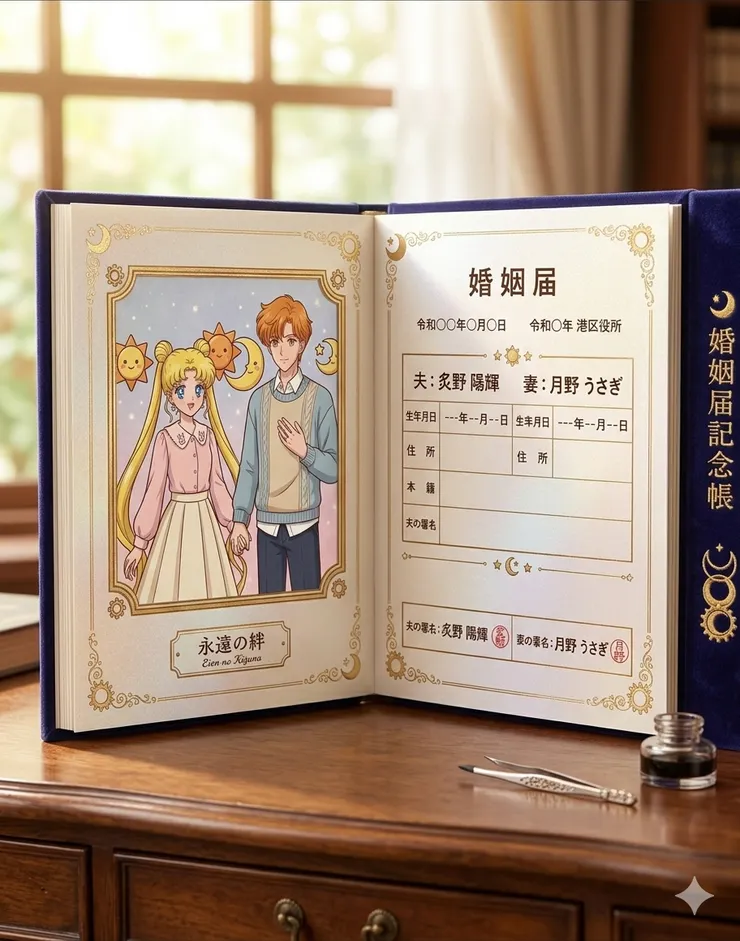 水手月亮拿出的她和水手炙陽的結婚證本子