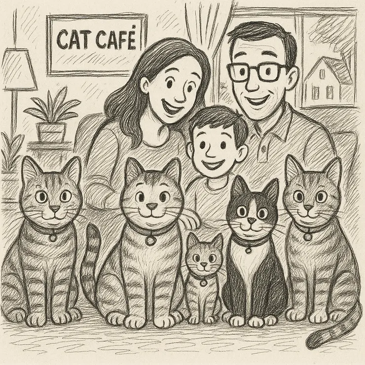 隨筆塗鴉風格以手繪鉛筆線條呈現，筆觸自由、不拘泥細節，帶有隨性與即興的表現感。 畫面通常為黑白或單色，強調線條節奏與輪廓變化，散發濃厚的手工溫度與生活感。 人物與動物表情簡約卻富情緒，整體構圖常保留大量留白，營造輕鬆、親切且具藝術氣息的視覺印象。