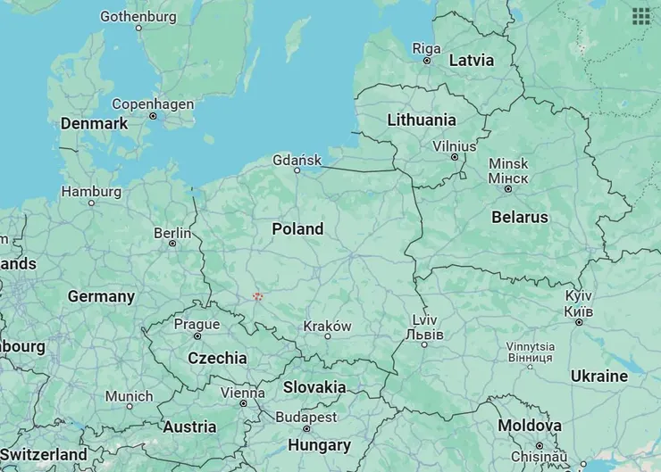 黃點是 Wrocław,在 ❙波蘭❙ 西部,是西方緩 ❙烏❙ 軍民物資的集散重鎮