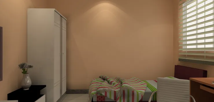 很多房間都這樣--衣櫃在床尾。