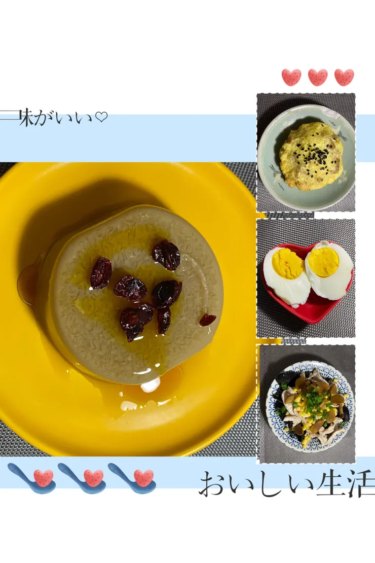 早餐：咖啡凍、馬鈴薯蘋果餅、水煮蛋、醋蒜黑木耳雞胸肉