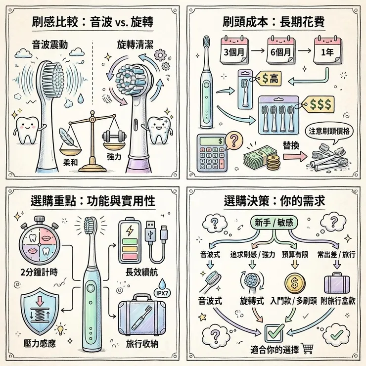 【電動牙刷推薦】2026 音波、旋轉差在哪？🪥 Dcard、Threads 激推6 款刷感與刷頭成本比較