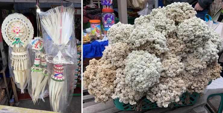 左圖為祈福竹編物,右圖為火山花