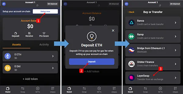Braavos｜在Starknet鏈使用Braavos錢包，入金/儲值/開通錢包+Layerswap教學