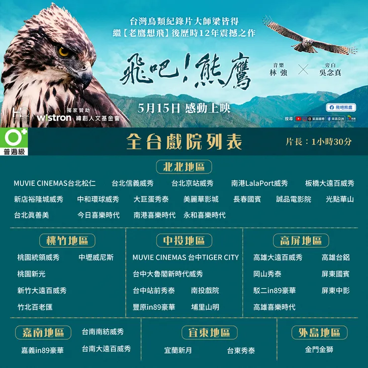 飛吧熊鷹全台上映戲院，圖片取自粉專置頂文。
