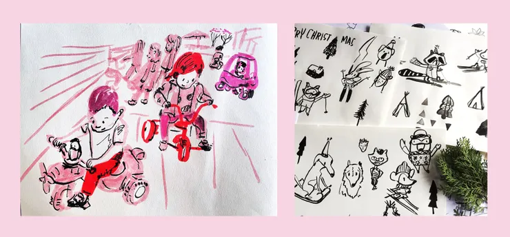 肯妮會以不同媒材進行速寫