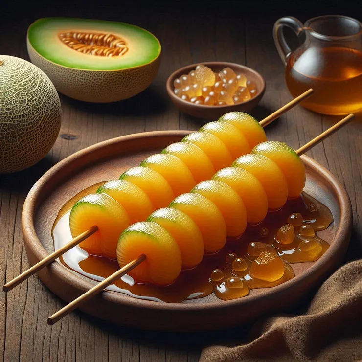 香瓜糖葫蘆。不知道怎麼切出來的。