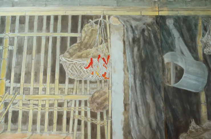 〈後院清晨〉局部－辣椒、雜物