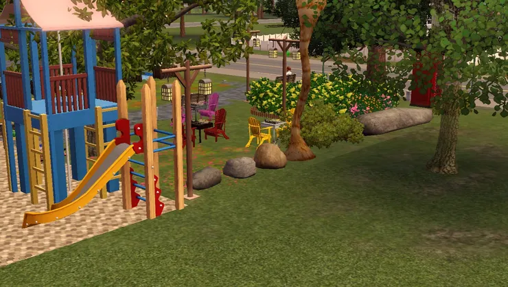 其實我有點不想人從四方八面進來公園,也不想忽然有個位置太空,所以加了大石。