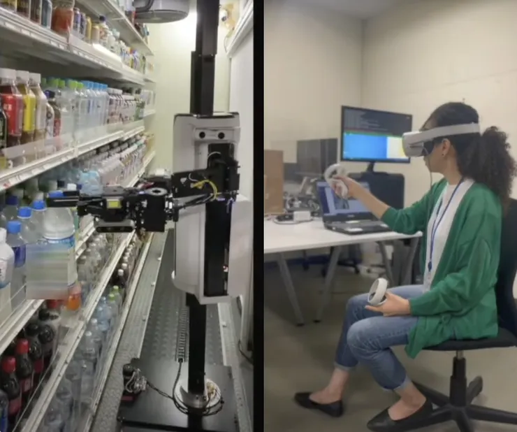 在馬尼拉金融區的一棟多層辦公樓內，約有 60 名年輕男女正監控並遠程控制著一組 AI 機器人，這些機器人負責在日本遙遠的便利店裡補充貨架。圖片來源：Telexistence Inc.