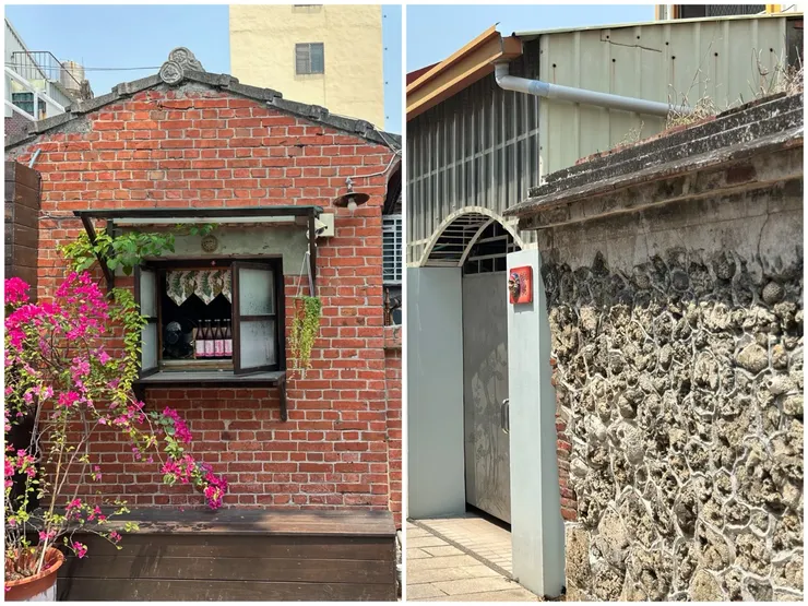 這裡的房子大多是台式老屋，滿滿的磚瓦、蚵灰與土角厝
