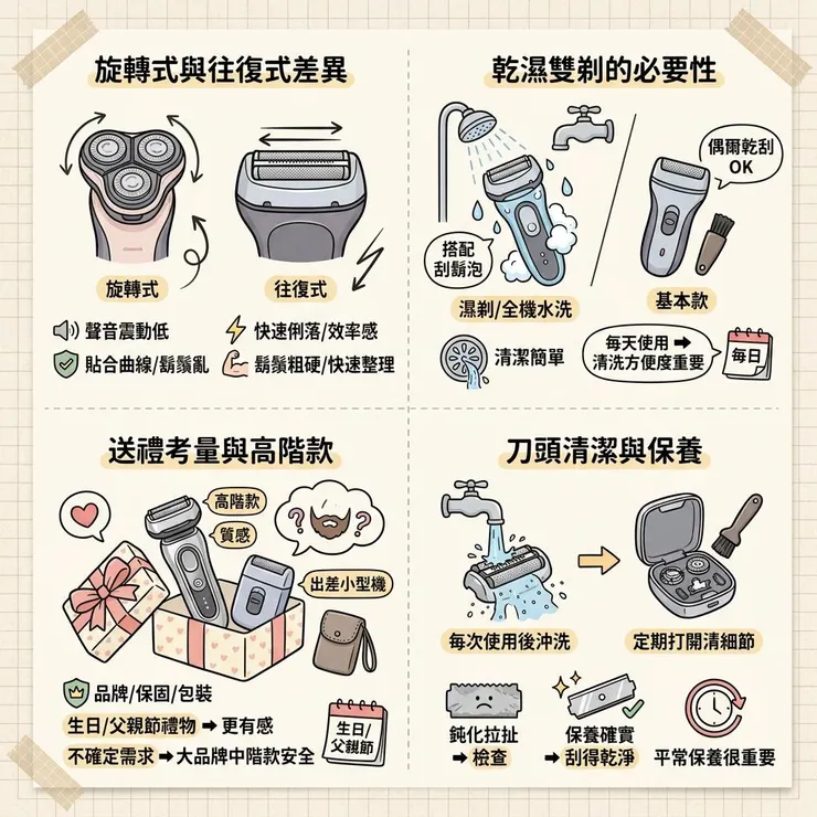 電動刮鬍刀常見問題:旋轉式、往復式、乾濕雙剃怎麼選