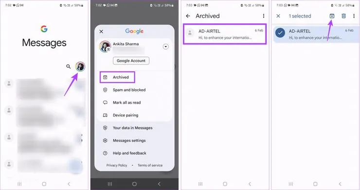 從封存資料夾復原簡訊