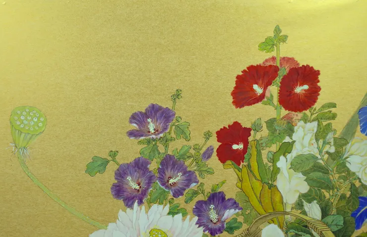 〈夏日花卉〉局部－荷花、木槿、蜀葵