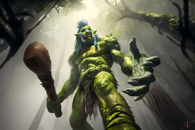 「巨魔，強大！要錢錢！要肉肉！勝利！」砍布砍狂聲咆哮，唾液飛沫四處噴濺。