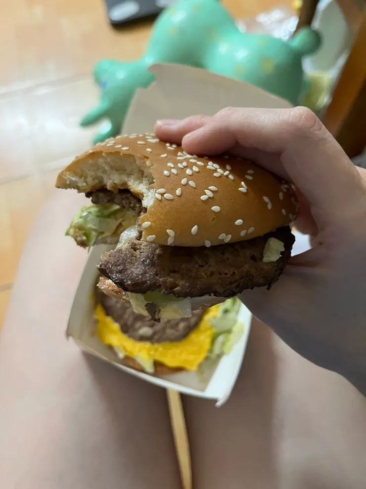 糾結要買雙層牛肉吉事堡還是大麥克，結果還是買了後者，沒想到今天的大麥克超難吃！肉煎得超失敗超級乾！可惡阿！