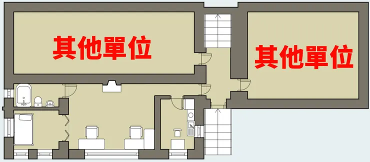 樓層示意圖 |左、下二側是雙向單線的馬路,上、右是其他房屋。