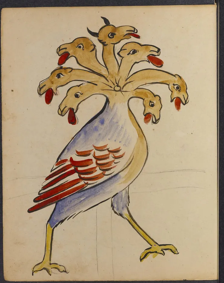 與天秤座相應的奇特生物，書內每個星座都有相應的、令人費解的生物圖案。