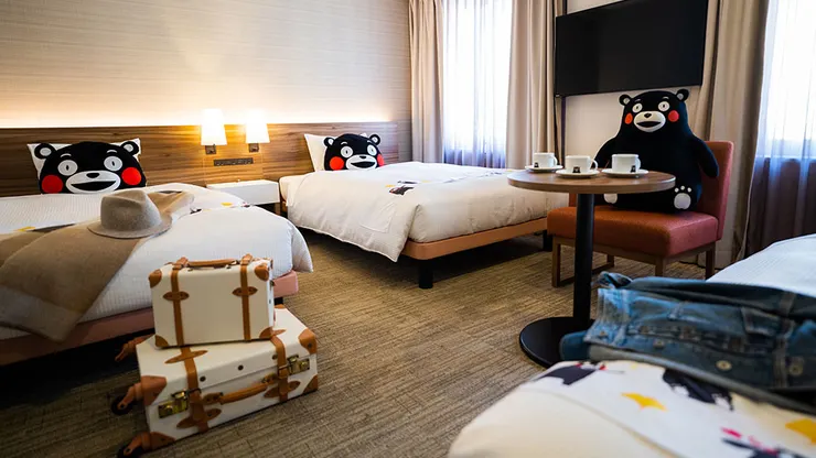 住得太開心忘記拍照，只好借用飯店的熊本熊主題房照片