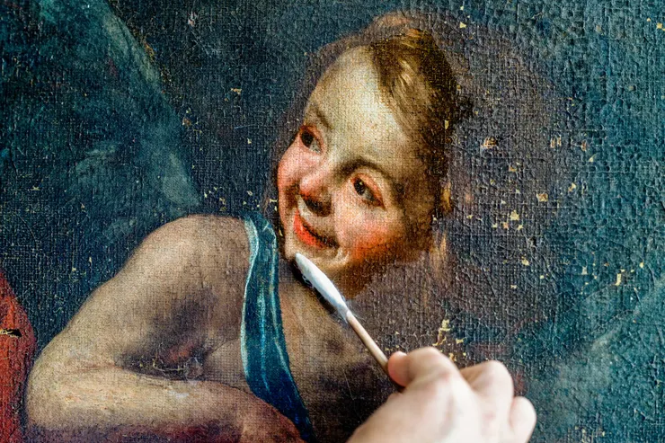 修復中的畫作局部，圖片來源：J. Paul Getty Trust.