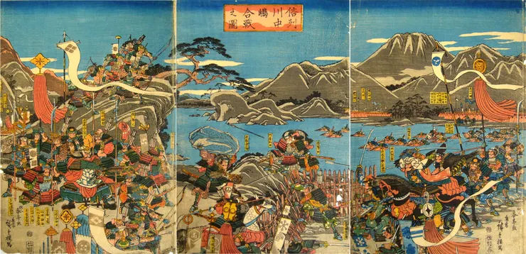 浮世繪師勝川春亭筆下的川中島之戰。