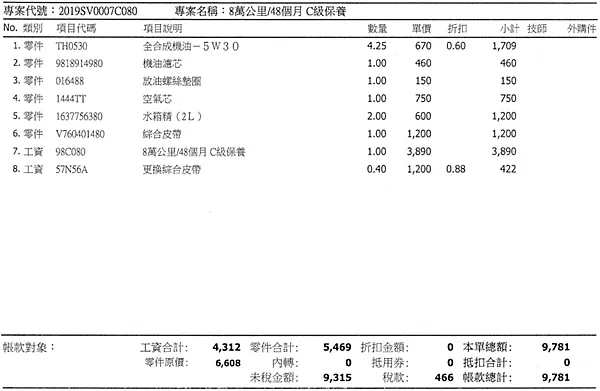 寶獅｜PEUGEOT 3008 80000 公里工單 原廠保養檢查 順昶汽車中壢服務廠