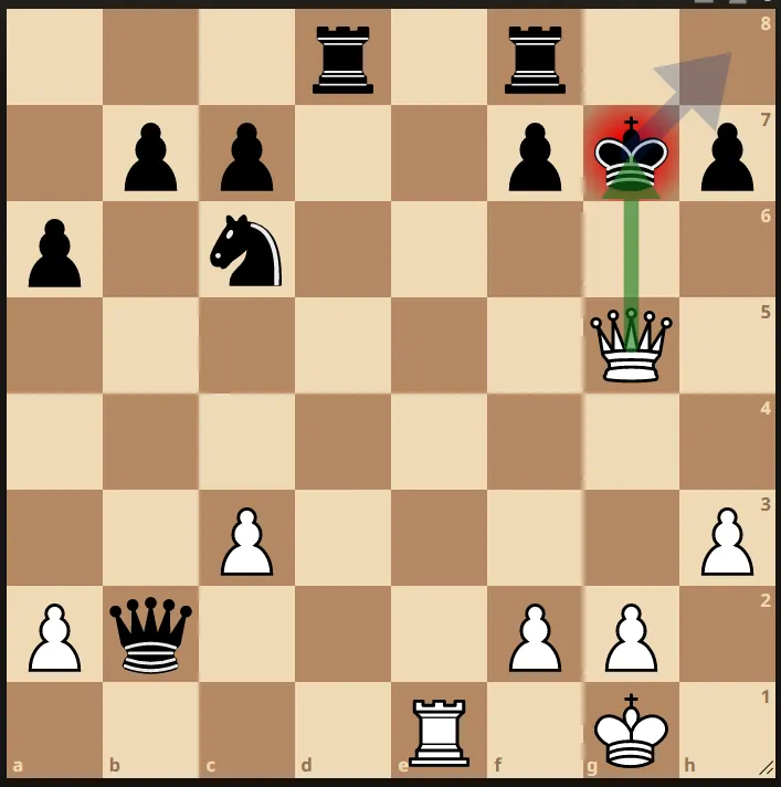 白方"將軍"了黑方國王,黑方只能將國王移動到h8來"應將"。