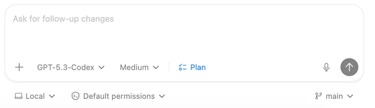 Codex 對話設定選項頁面