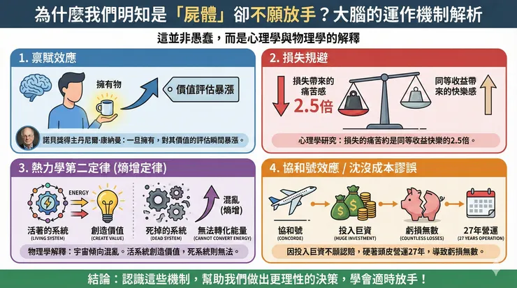 不願放手的心理學四大效應（禀賦、損失規避、熵增、協和號）