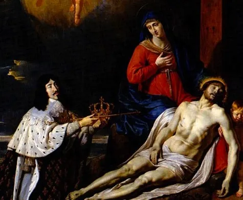 《路易十三的誓言》由路易十三委託菲利普·德·尚佩涅 (Philippe de Champaigne)創作，旨在裝飾巴黎聖母院主祭壇，紀念他於1637年所作，並於1638年2月10日頒布的誓願，將法國置於聖母保護之下。圖收藏於法國康城美術館。
