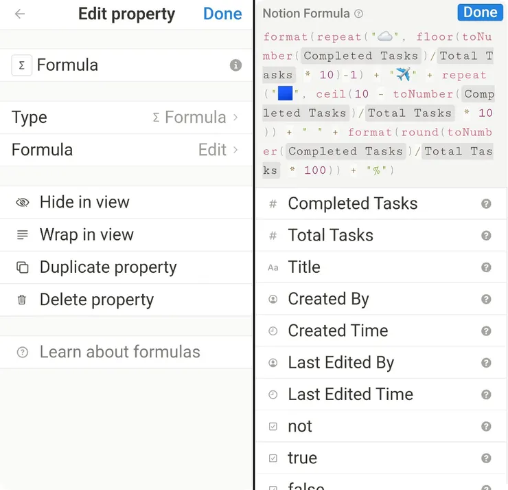 Setting of Notion Formula